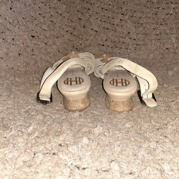 HOUSE OF HARLOW 1960-Beige Leather Braided Strap & Disk Slingback-Sz 6-Excellent - Picture 5 of 7